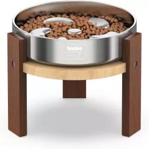 피두 고가 개 볼 스탠드 중형 및 소형견을 위한 6인치 높이 상승 스테인리스 스틸 슬로우 피더 2컵 포함