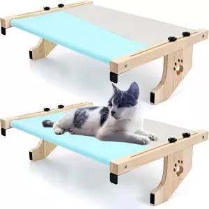 Suzile 2팩 고양이 창문 실 농어 나무와 금속 프레임으로 조절 가능한 최대 33파운드의 튼튼한 해먹을