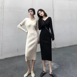 브이넥 슬림핏 골지 니트 롱 원피스 HH-B71_19861954_667501