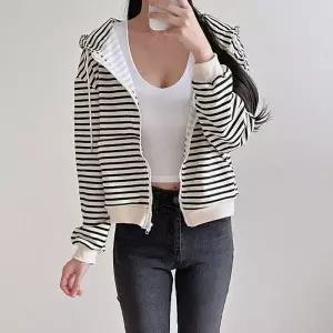 여성 스트라이프 세미 크롭 데일리 후드 가디건_19805177_667501