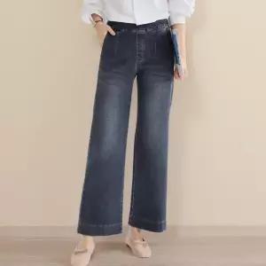 [신상오픈런]여성 가을 청바지 워싱 일자핏 반밴딩 스판 데님 (40855136)