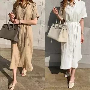 반팔 롱원피스 린넨 셔츠 원피스 끈포함 루즈핏_19861458_667501