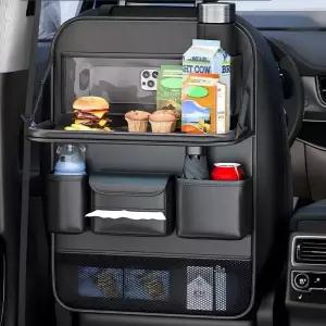 트레이가 있는 카백시트 정리함 - 카시트 및 보관함 태블릿 스낵 음료 티슈를 위한 다기능 시트 백