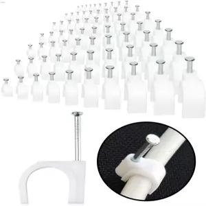 100팩 미니 원형 케이블 클립 - 가전제품 이더넷 동축 및 연장 코드용 컴퓨터 관리 목재 벽돌 시멘트 실내