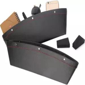 쿨러너 2 세트 카시트 갭 정리함 충전기 PU 풀 가죽 틈새 보관함 휴대폰 키 카드 펜 코인(블랙)용 포수