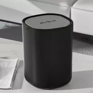 MRBIN 책상 미니 자동차 쓰레기통 스테인리스 뚜껑이 있는 0.4갤런 테이블 상단 플라스틱 침실용 작은 커피