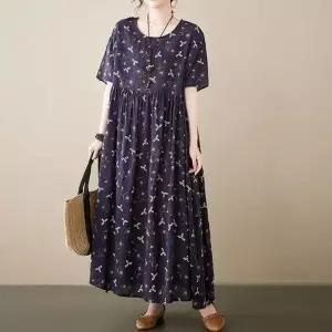 오버핏 빅사이즈 면 린넨 포켓 반팔 롱원피스 MA8182_19911402_667501