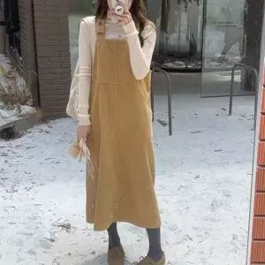 코듀로이 멜빵 롱 원피스 가을 겨울 캐주얼 베이직_19951428_667501