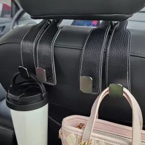 알레카 2팩 카시트 백 수납 후크 - 지갑 및 가방용 헤드레스트 가죽(블랙)