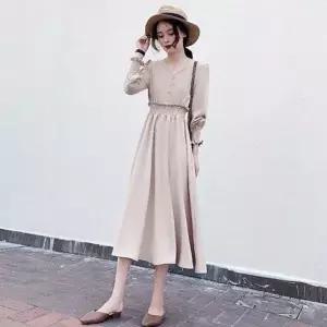 셔링 4단추 데일리 패션 허리라인 소매 버튼 롱원피스_19956787_667501