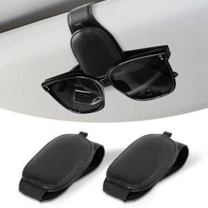 자동차용 2팩 선글라스 홀더, 자동차 바이저용 마그네틱 가죽 티켓 및 카드 클립, 액세서리용 정리함, 인테리어 액세서리