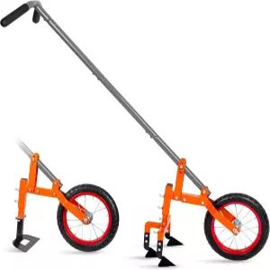 월렌시 2-in-1 수동 휠 호이 정원 경운기 조절 가능한 긴 손잡이 51.9-64.9인치 푸시 쟁기 토양 이완 및