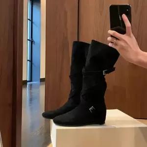 키체샵 여성 슬림 미들부츠 스트랩힐 소프트셔링 양가죽 스트랩 스틸레토 키높이 라운드 HO5