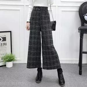 여성 겨울 간절기 체크 9부 모직 와이드 팬츠 통 바지_20022745_667501
