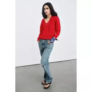 ZARA 100% 울 브이넥 엑스트라 소프트 스웨터 - 레드