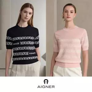 아이그너 [ 일시불2만] 24SS AIGNER 린넨블렌디드 체인로고 썸머 니트 여 1133459