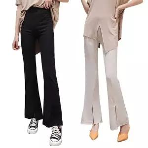 데일리룩 슬림 밑단절개 포인트 밴딩 여성 나팔바지_20022756_667501