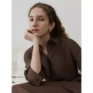 MELISSA 셔츠칼라 러플 롱원피스 - 옐로이시 브라운 1101789