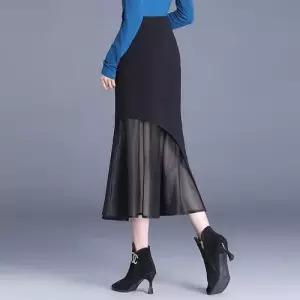 스트레인지 스커트 여성 롱 망사 머메이드 언밸런스 미디움 봄가을 힙업 데일리룩 KUK3