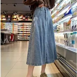 캐주얼 여성 큐티 롱 연청 밴딩 데님스커트 치마_19957837_667501