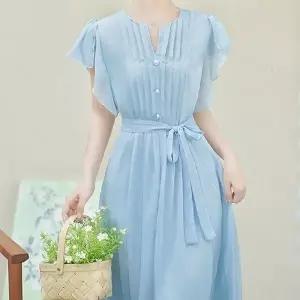 하늘거리는 러플 소매 허리 리본 쉬폰 원피스 하객룩_19952127_667501