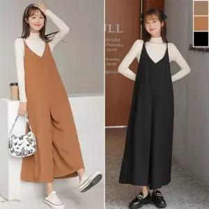 멜빵바지 바지 1P 9부 와이드 와이드점프수트 오버핏_20134641_667501