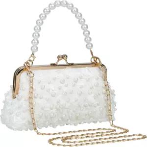 여성 결혼식 브라이덜 이브닝을 위한 에일리스 펄 클러치 지갑 작은 크로스바디 핸드백 풀 비즈 퍼레이드