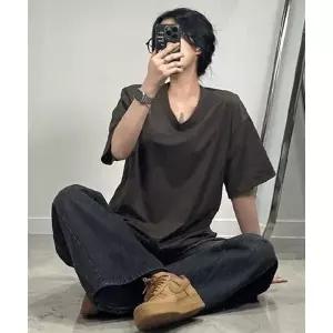 여성 여름 티셔츠] 루즈핏 브이넥 롱 [여자 박스 데일리 기본 박시티 무지 빅사이즈 V넥 티 오버핏 반팔 면