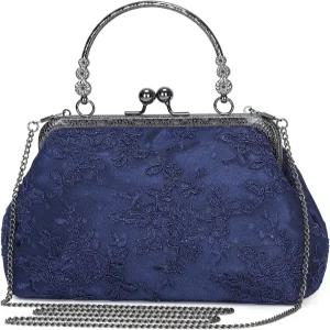 빈티지 자수 레이스 플로럴 클러치 지갑 여성용 포멀 이브닝 백 키스 락 핸드백 웨딩 칵테일 파티