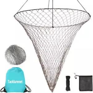 접이식 드롭 앤 피어 낚시 그물 휴대용 브리지 버킷 소프트 스틸 후프 및 32FT 로프 보관 가방이 있는 게