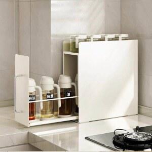 주방 슬라이딩 철제 2단 정리 양념 거치대 정리대 화이트 레일선반 씽크대 보관 투명