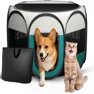 고양이를 위한 접이식 강아지 놀이펜 실내 - 휴대용 고양이 개 사육장 케이스가 있는 작은 반려동물 야외용