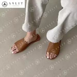 [애슬릿] 천연 소 가죽 데일리 기본 플랫 슬리퍼 뮬