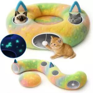 고양이/강아지/토끼(무지개)를 위한 사이코도 실내 고양이 터널 침대 원형 쿠션이 있는 형태 전환 애완동물