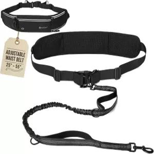 Tails Tales 핸즈 프리 개 목줄 허리 파우치 포함 지지대 업그레이드 번지 반사 조절 가능한 벨트