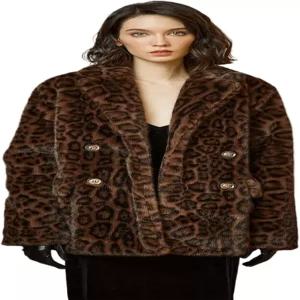 뷰티엘리케이트 여성 레오파드 프린트 플리스 코트 루즈 퍼 포켓 라펠 인조 모피 새틴 안감 포함