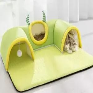 토끼 터널 장난감 케이지 작은 애완동물을 위한 따뜻한 침대가 있는 기니피그 은신처 동굴 동물 튜브 및