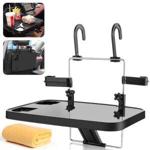 음식 다이닝 음료와 노트북을 위한 오토초이스 접이식 카시트 등받이 휴대용 트레이, 걸이식 카 스티어링 휠 트레이(블랙)