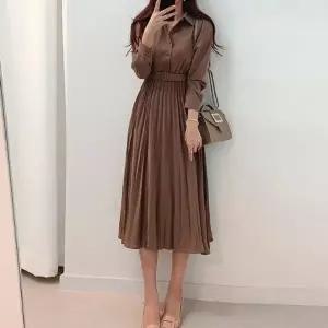 허리벨트 플리츠 카라 단추 원피스 하객 패션_19951436_667501