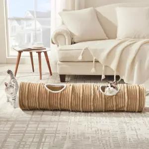 실내 고양이를 위한 고양이 터널 재미있는 공과 2개의 구멍이 있는 접이식 스트레이트 튜브 놀이 토끼 페럿