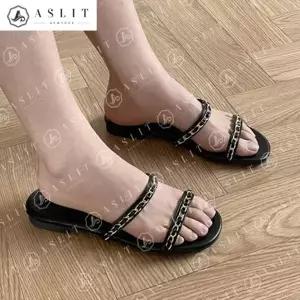 [애슬릿] 체인 스트랩 데일리 코디 플랫 슬리퍼 뮬