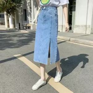 옆트임 롱 데님 스커트 연청 워싱 앞절개 청치마_19958178_667501