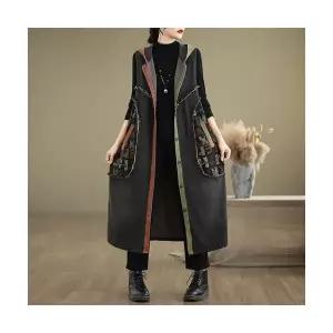 EAMT 여성조끼 빅사이즈 빈티지 오버핏 데님 조끼 후드 충돌 배색 퍼 캐주얼 코트 YJ1