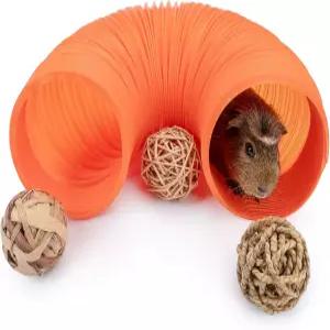기니피그 친칠라 쥐 왜소 토끼를 위한 3팩 플레이 볼이 있는 니테엔젤 펀 터널 (오렌지)