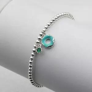 [애슬릿] 925 실버 민트 도넛 팬던트 탄생석 은 볼 팔찌