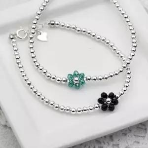 [애슬릿] 925 실버 크리스탈 플라워 심플 은 볼 팔찌