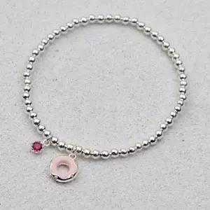 [애슬릿] 925 실버 핑크 도넛 팬던트 탄생석 은 볼 팔찌