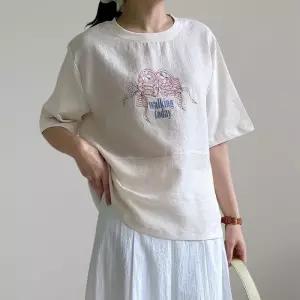 [신상오픈런]여성용 러블리 프린트 반팔 세미 시스루 배색 블라우스 (35401935)