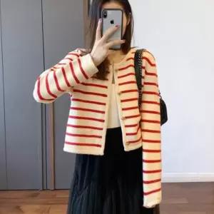 [신상오픈런]스트라이프가디건 트위드자켓 라운드넥 슬림 크롭 (30491626)