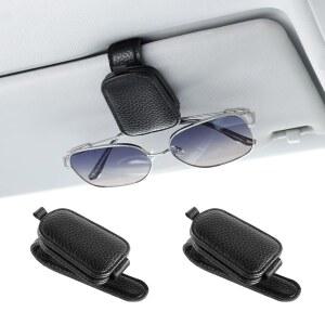 자동차용 JUSTTOP 2팩 선글라스 홀더, 마그네틱 가죽 버클 선바이저 클립, 티켓 카드 클립 마운트, 남녀용 자동차 인테리어 액세서리(블랙)